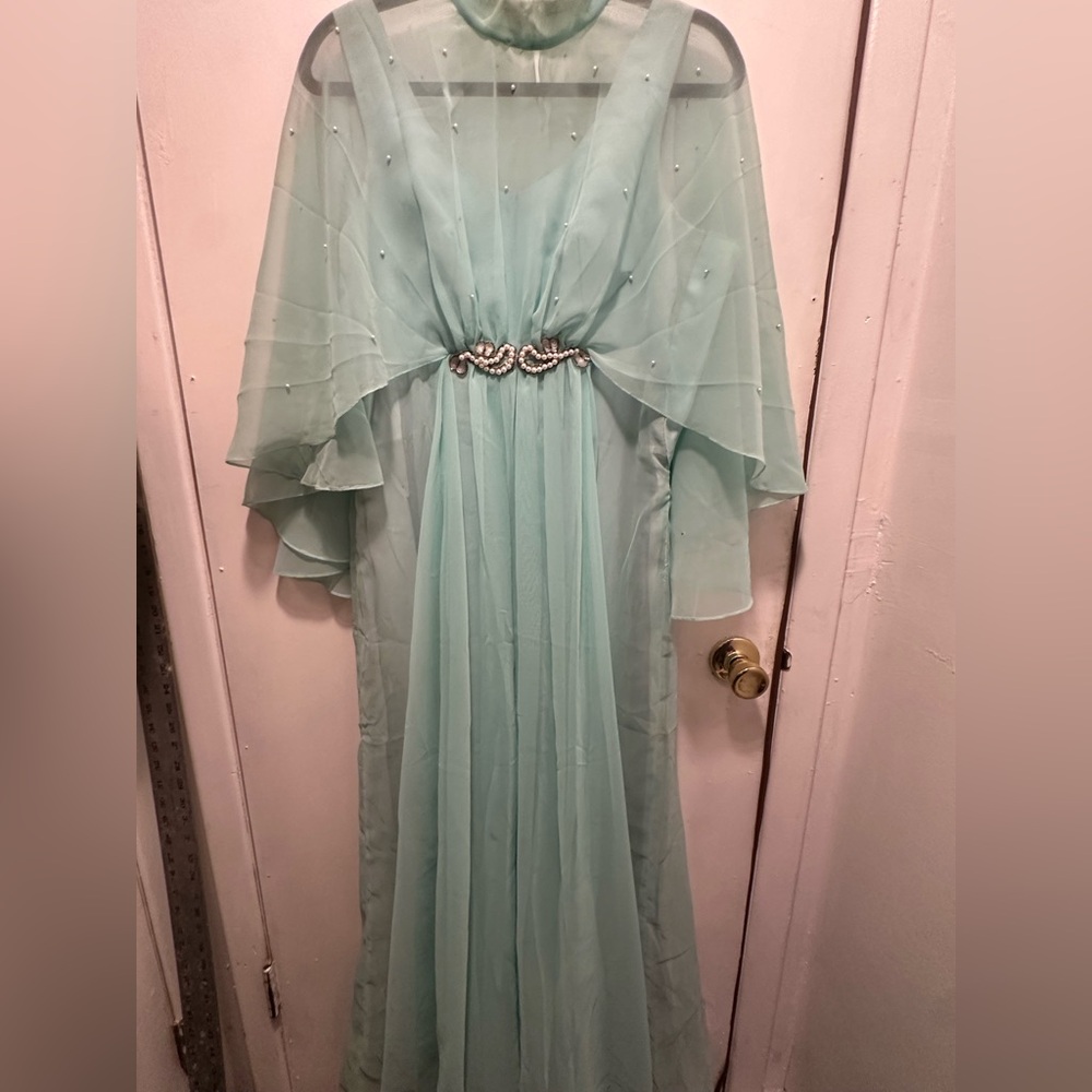 Mint Chiffon Embellished Evening Gown drag gown